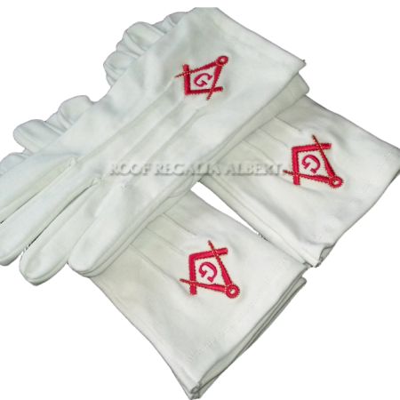 Masonic Gloves red Square Compass